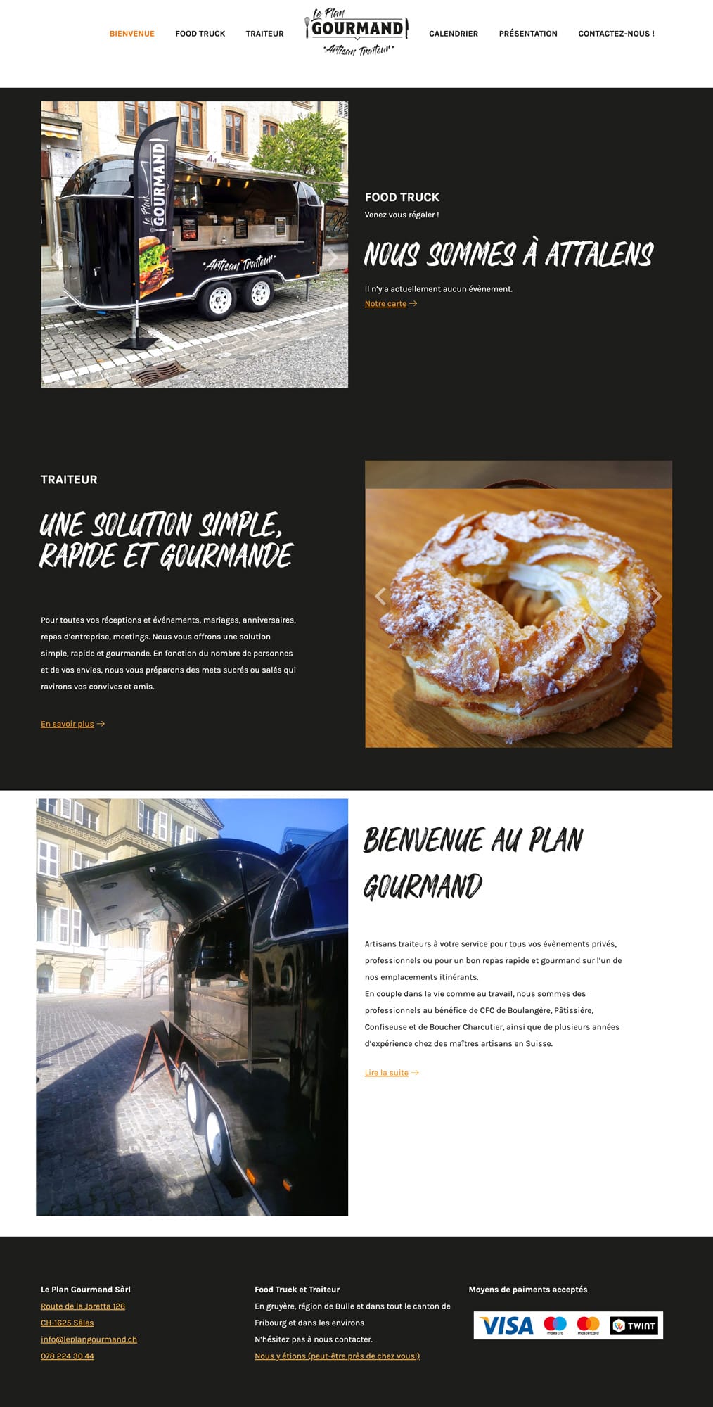 Création de site internet pour Le Plan Gourmand, food truck et traiteur à Fribourg, Bulle, Châtel-St-Deins, Attalens, Suisse