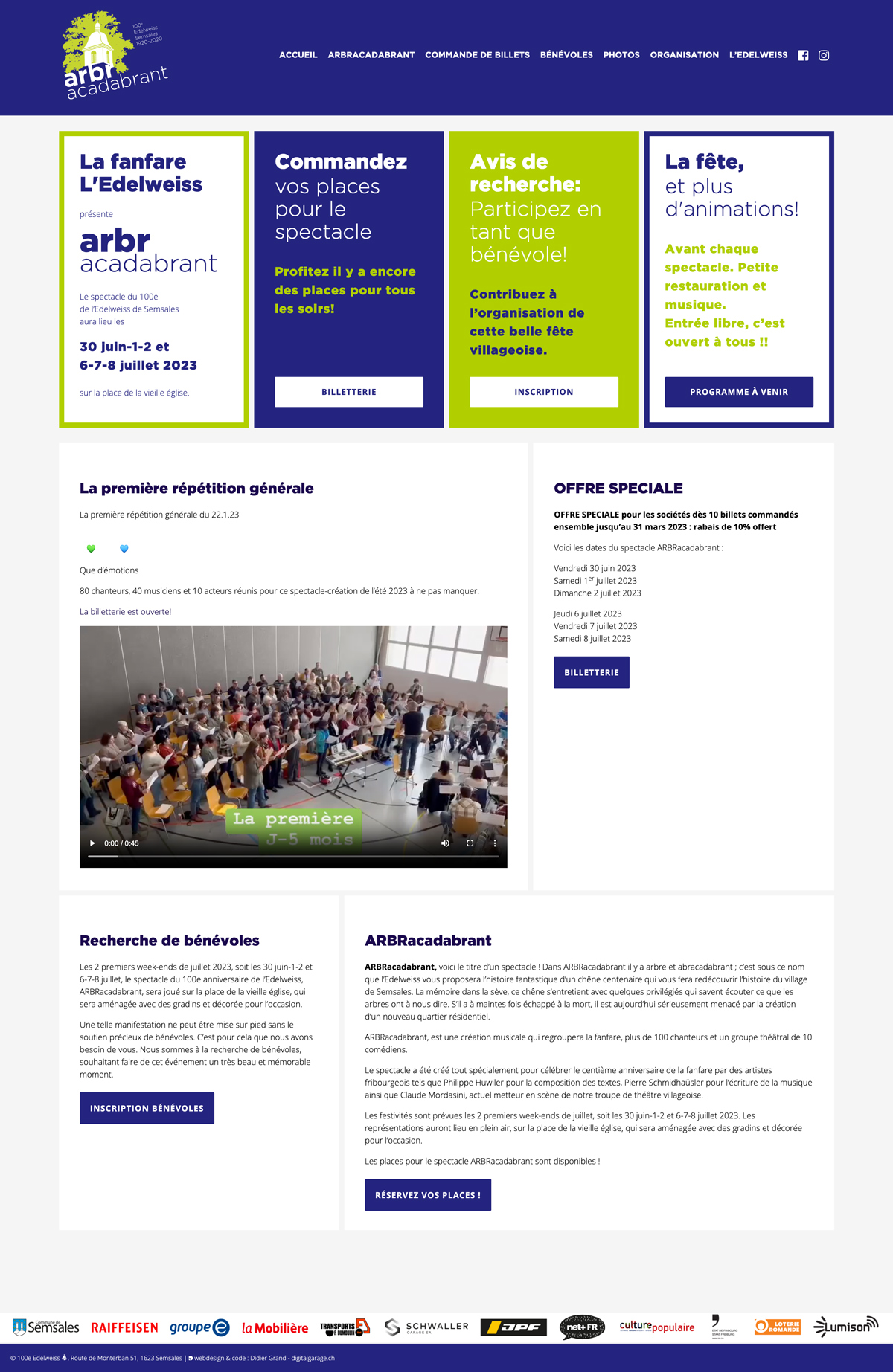 Création de site internet pour le spectacle ARBRacadabrant de la fanfare l'Edelweiss de Semsales, Fribourg, Suisse